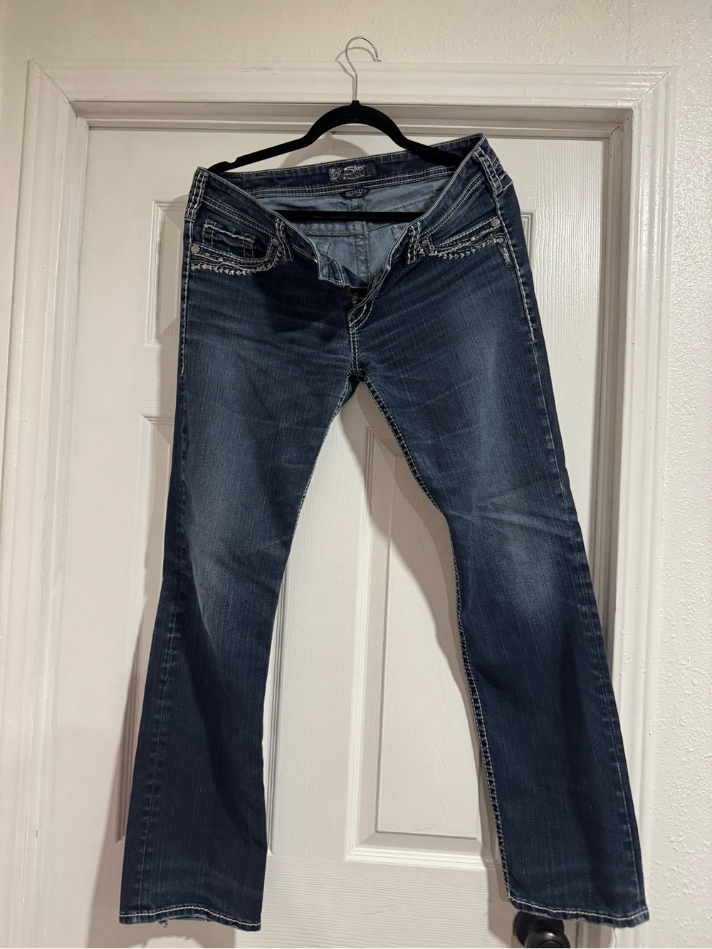 Silver Jeans Dark Blue Bootcut Jeans with Contrast Stitching